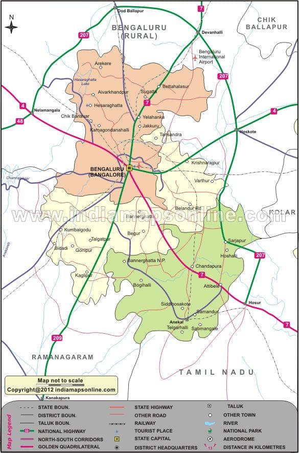বেঙ্গালুরু, শহুরে জেলা মানচিত্র
