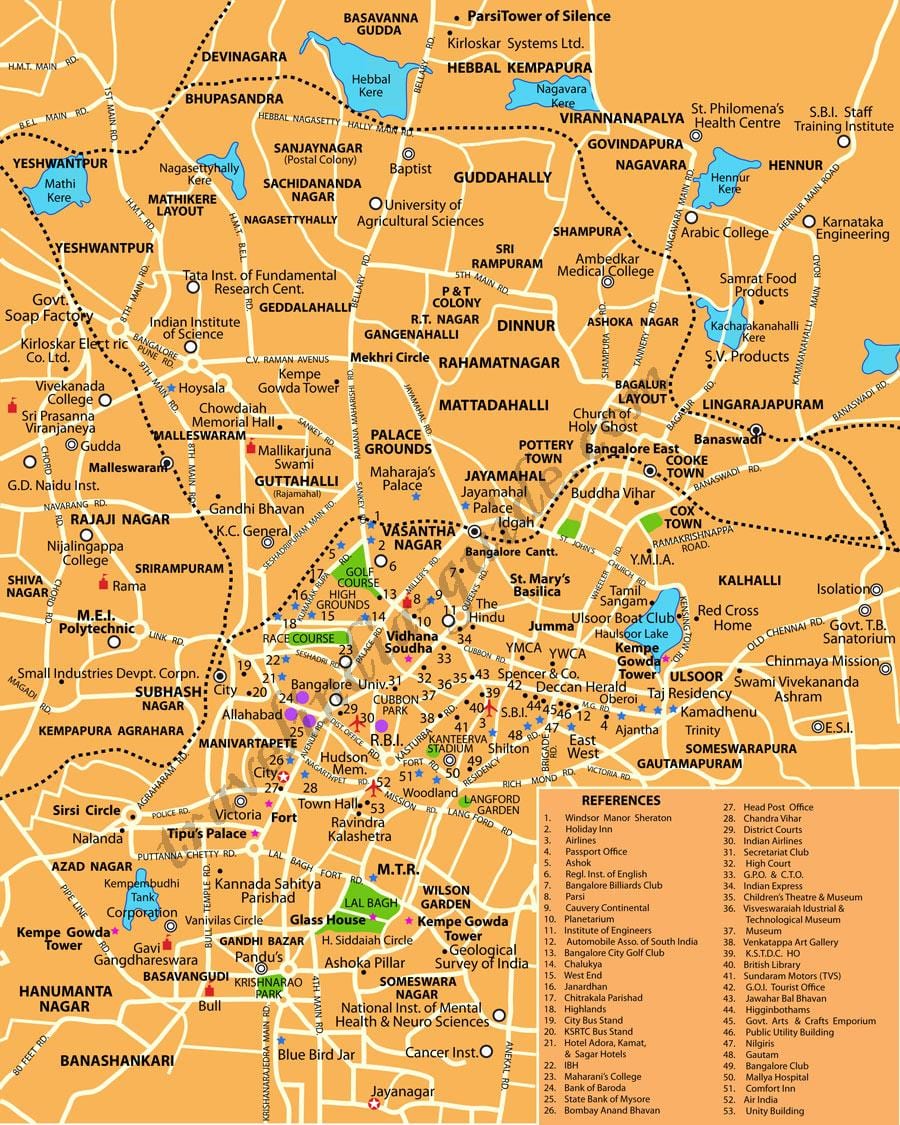 Banglore পর্যটন স্থান মানচিত্র